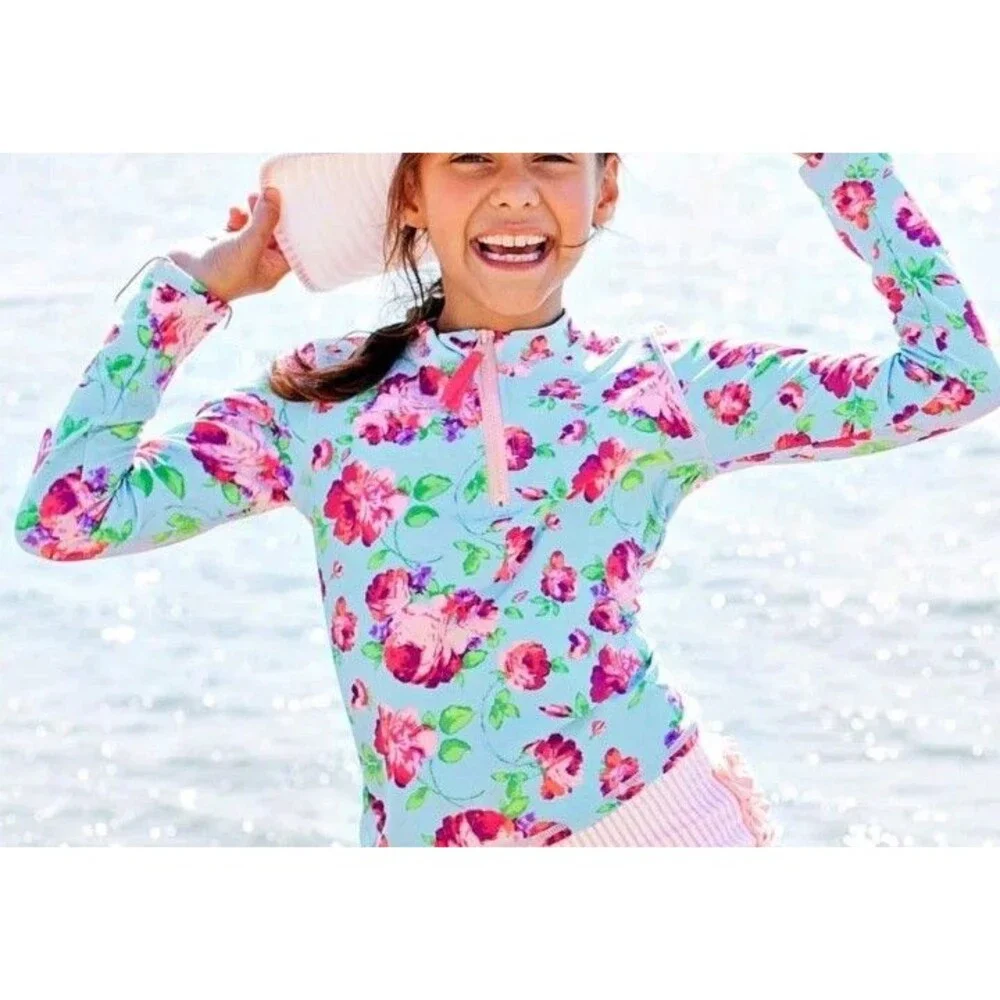 New Ruffle Butts Rash Guard Girls 10 Swim Top Life Is Rosy Floral UPF 50